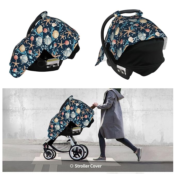Pearls Shell Starfish Baby Car Seat Canopy Nursing Cover for Newborn Car Seat Breastfeeding Covers Blanket Newborn Shower Gift