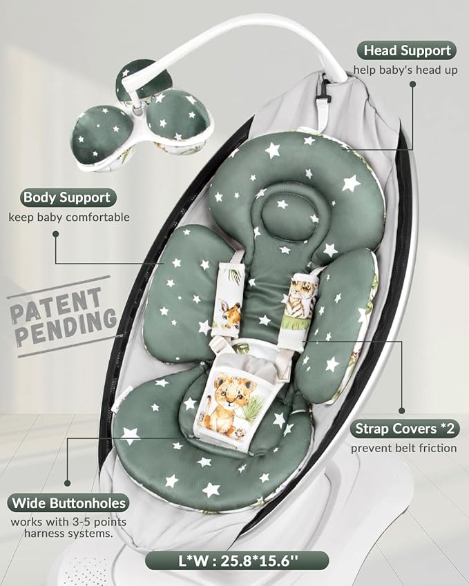 Infant Insert Compatible with 4moms Mamaroo Swing and Infant Carseat, Including 3 Replacement Balls, Reversible Newborn Insert for Baby Swing, Stroller, Bouncer, Soft Fabric - Animals