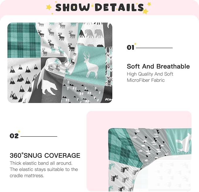 Personalized Pack and Play Sheets with Name, Custom Name Baby Mini Crib Sheets for Baby Boys Girls, Name Pack n Play, Fitted Sheet with Name, Soft and Breathable Material (Woodland Deer Bear)