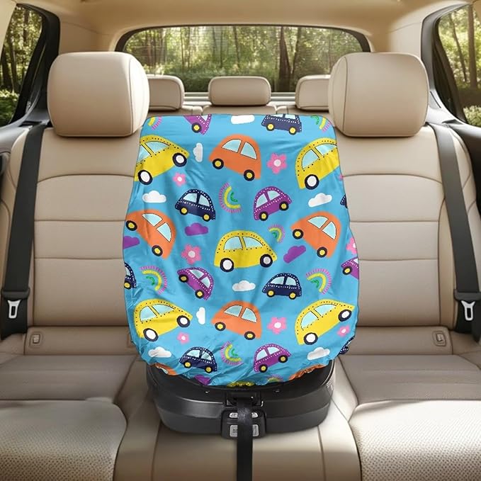 XYZCANDO Car Print Carseat Cover for Baby Girl Cartoon Baby Car Seat Sun Shade Cover Breathable Car Seat Sun Cover for Baby Reflective Baby Seat Covers for Car Seats Gift for Birthday