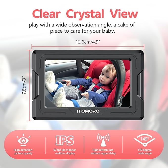 Itomoro Baby Car Camera HD 1080P Dual-Channel Display Car Baby Camera with 2 IR Night Vision Camera, Easily Install 4.3'' Car Camera for Baby with Crystal Clear Wide View for Rear Facing Seat
