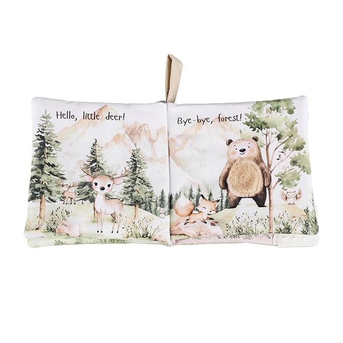 Ali+Oli Baby Cloth Book – Soft Sensory Crinkle Book with Teether for Infants 0-12 Months – Early Learning Touch & Feel Tummy Time Toy – Newborn Shower Gift for Boys & Girls - Forest Friends