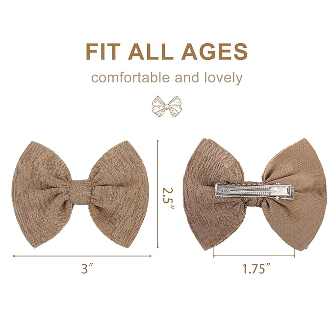 Baby Girls Hair 3'' Bows Clips Set Handmade Bow Hair Clips Hair Accessories Alligator Clip for Babies Infant Toddlers Little Kids 6 PCS Khaki Gray Beige