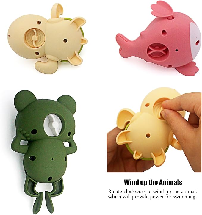 Tipmant Cute Baby Toddler Bath Toy Wind Up Animals 2 Turtles, 2 Frog, 2 Whales for Bathtub, Water Tank, Swimming Pool 1-3 Year Old Kids Gifts - 6 Pack