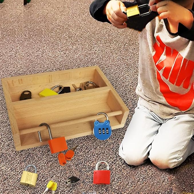 Inslat Montessori Lock and Key Toy Set for Toddlers, Educational STEM Lock Toys Matching Games Set with Wooden Tray for 3-5 Year Old Kids