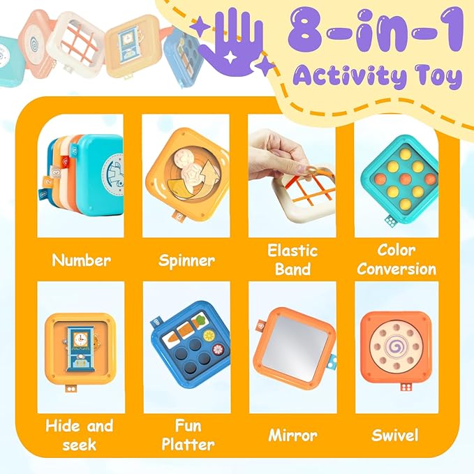 kizh Busy Board for 1 Year Old, Montessori Toys for 1 Year Old, Baby Busy Board Toddler Travel Toys Fine Motor Skills Learning Activities Fidget Board for Toddlers