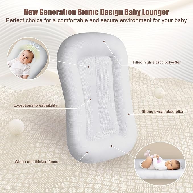 Baby Lounger, Baby Lounger for Newborn, Soft Breathable Washable Infant Lounger for Baby Home and Travel (Brown, 0-12 Months)
