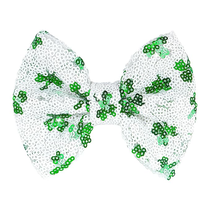 St.Patrick's Day 5 Inch Sequins Bow Hair Clips Clover Glitter Bow Green HairPins Alligator Barrettes Large Hair Bows Costume Hair Accessories for Girls Children Kids