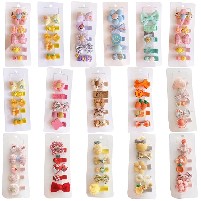 FZBNSRKO Velvet Ribbon Hair Clip,25pcs Baby Hair Clips Cartoon fruit Animal Pattern Colorful Flower Hairpins Fully Lined Alligator Hair Barrettes for Girls,Kids,Baby(Random Color)