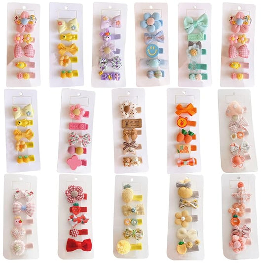 FZBNSRKO Velvet Ribbon Hair Clip,25pcs Baby Hair Clips Cartoon fruit Animal Pattern Colorful Flower Hairpins Fully Lined Alligator Hair Barrettes for Girls,Kids,Baby(Random Color)