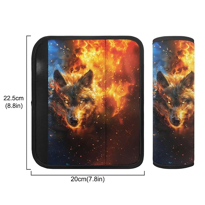 Biyejit Fire Wolf Baby Car Seat Neck Cover, Car Seat Strap Cover, Seat Belt Cushions Pads, Car Seat Harness Strap Cover, Shoulder Strap Protectors, Baby Neck Pad Protector 2PCS Set