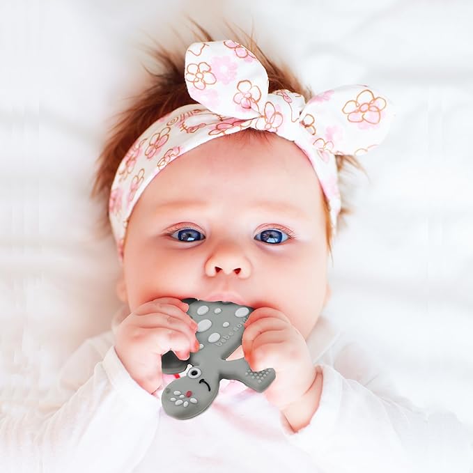 Bebe Mondo Dinosaur Baby Teething Toys 3–6 6–12 Months, Teethers for Babies 0–3–6–12 Months for Teething Relief, Baby Gift, Baby Teether Toys, Silicone Sensory Infant Toys, Soft-Textured- Dino Orange