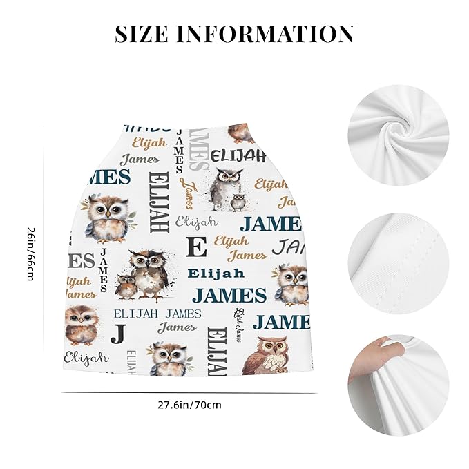 Personalized Car Seat Covers for Babies with Name – Multi-use Breastfeeding Cover Custom Owl Carseat Canopy Cover, Infant Stroller Covers for Boys and Girls