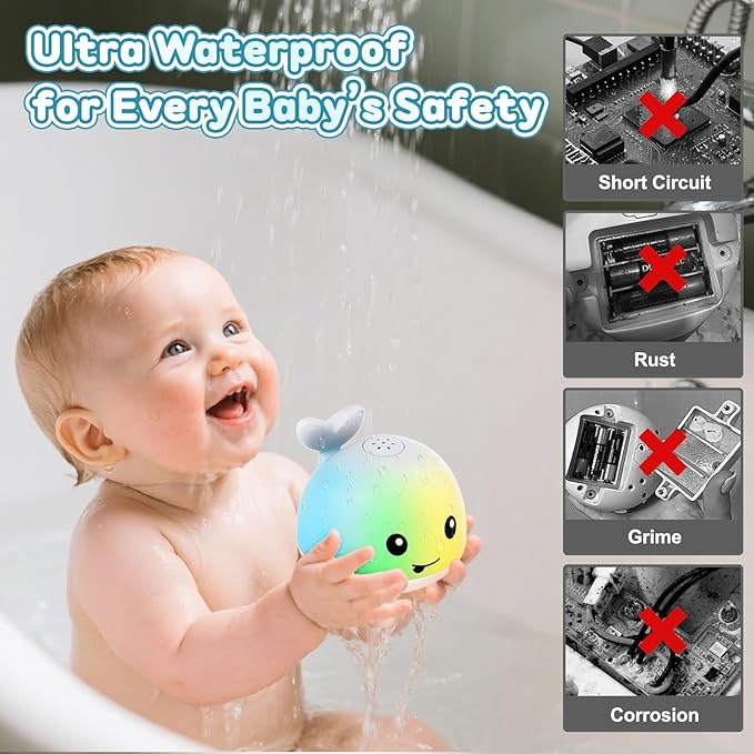 ANGGIKO Whale Bath Toy Sprinkler with Charging Dock, Light Up Bath Toys for Babies 6-12-18 Months Kids Ages 1-3, 1 2 3 Year Old Boy Girl Gifts 1st Birthday Bathtub Water Toy