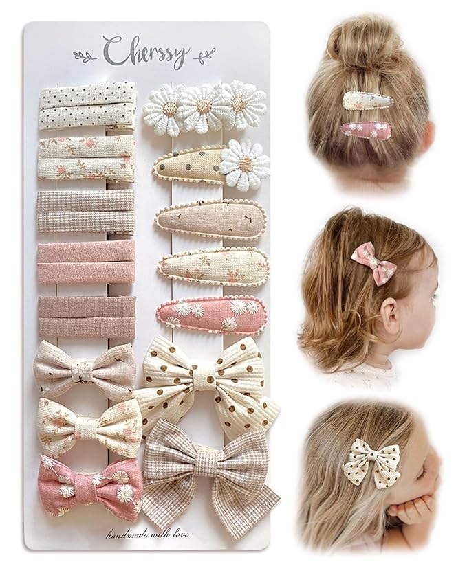 Floral Hair Bow Clips for Baby Girls, 20 Pack Boutique Snap Hairpins and Alligator Clips Set, Handmade Hair Accessories for for Toddler Kid School Age Girls Gifts by Cherssy