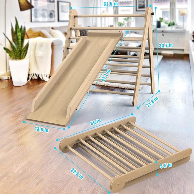 Triangle Climbing Toys, Stable Climbing Toys for Toddlers with Climbing and Sliding Ramps, 2 in 1 Foldable Wooden Activity Triangle Climber, Safety Indoor Kids Climbing Toys for Toddlers
