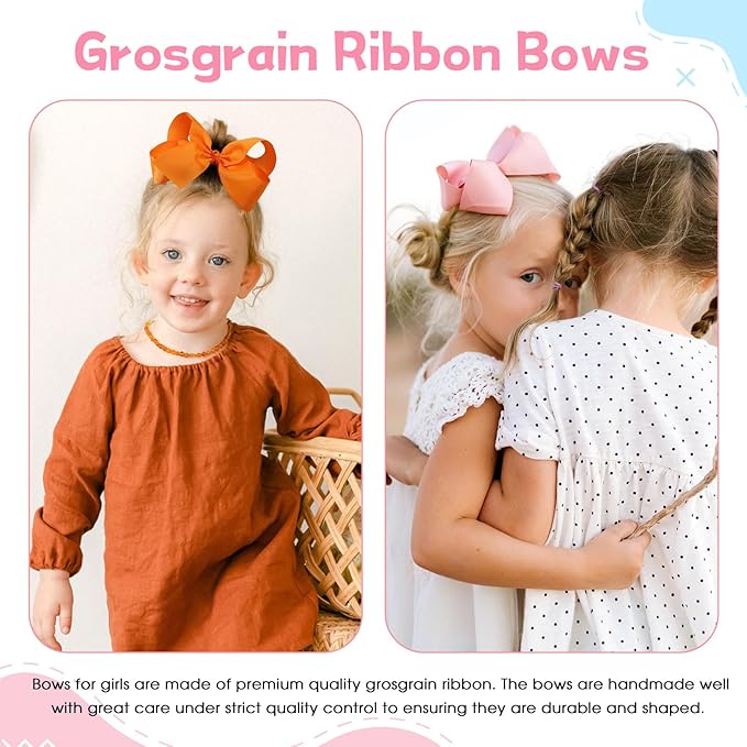 Oaoleer 20PCS 6 Inch Hair Bows for Girls Grosgrain Ribbon Toddler Hair Accessories with Alligator Clips for Toddlers Baby Girls Kids Teens
