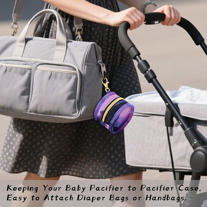 Pacifier Holder with Clip Pacifier Case for Diaper Bag Round Baby Pacifier Pouch Box Bag Portable Purple Stag Forest Trees