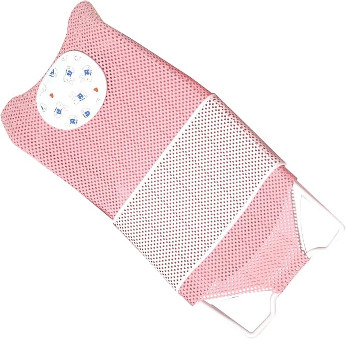 Fafeicy Baby Bath Seat Support Non Slip Mesh Cushion Portable Bath Tub Seat Net for Newborns to Toddlers (Pink, PP Material, with Pillow and Slip Pad)