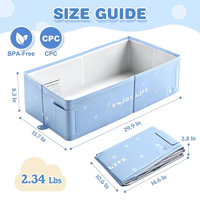 Toddler Bath Tub for Shower, Foldable Baby Bathtub, Portable Kids Bathtub & Collapsible Bathtub for Toddlers 1-8, Infant Newborn, Travel Baby Bath, Bañera para Bebé, Blue