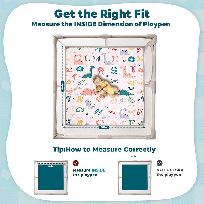 Wirhao Baby Play Mat for Floor, 50'' x 50'' Thicken Foam Soft Padded Mat for Baby, Playpen Mat for Toddlers Infant Kids, Machine Washable, Non-Slip Bottom Safe for Crawling (Dinosaur)