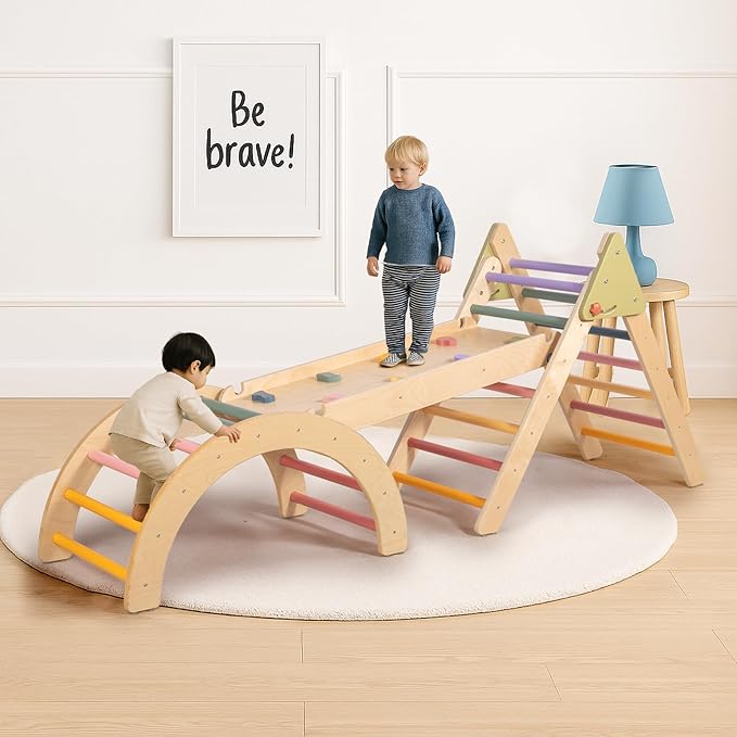 aiwo 7-in-1 Pikler Triangle Set Toddler Climbing Toys Indoor, Montessori Baby Climbing Gym, Climbing Set for Toddlers 1-3 Jungle Gym