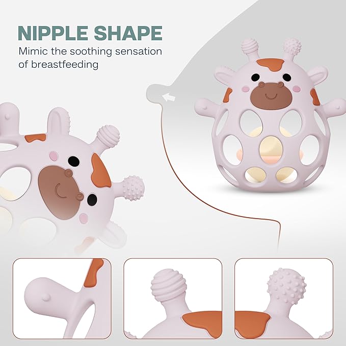 Giraffe Baby Teether with Pacifier Clip - 3 in 1 Teething Toy, Rattle & Clip Set, Food Grade Silicone BPA Free, Baby Teething Toys 3-6 Months, Baby Toys 6-12 Months