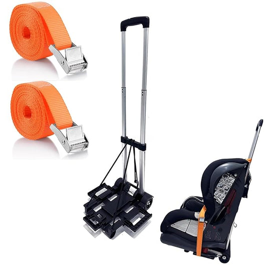 Car Seat Travel Cart for Airport, Foldable Car Seat Dolly & Roller, 90lbs Capacity Car Seat Carrier for Airport Travel, Compact Stowable Base Plate, Universal Fit for Most Brands