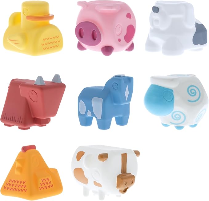 Nuby Soft Stackable Farm Animal Interactive Bath Toys - 8-Piece Stacking Set - Interactive Play for Sensory Development and Motor Skills for Babies 6+ Months
