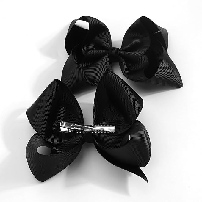 Hair Bows for Girls Alligator Clips Black White Grosgrain Ribbon Solid Color 4PCS Hair Accessories for Little Teen Toddler Girls Kids