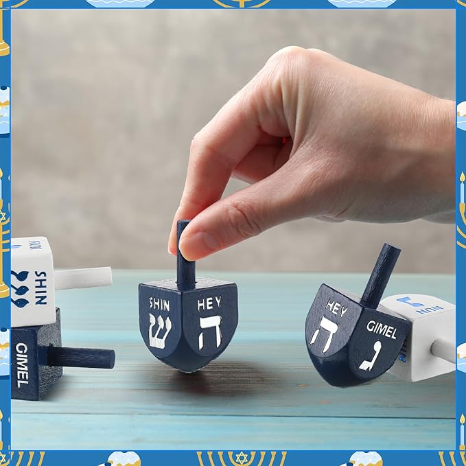 Jenaai 100 Pieces Purim Wooden Dreidel White Blue Natural Wood Dreidels for Passover Party Decorations Projects Crafts Family Fun (1.6 Inch)