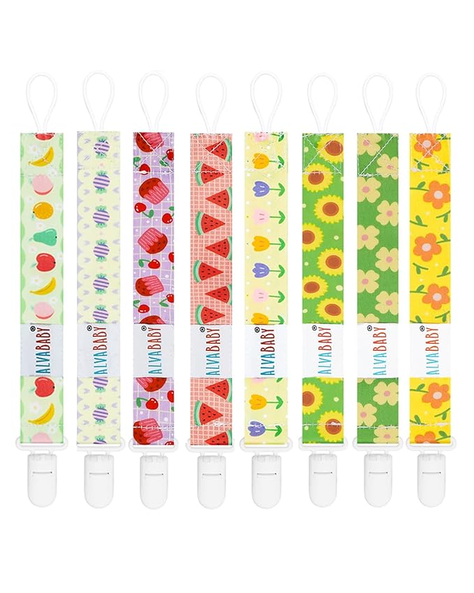 ALVABABY Pacifier Clips 8 Pack Pacifier Binky Paci Holder Leashes for Teethers 8DBP07A
