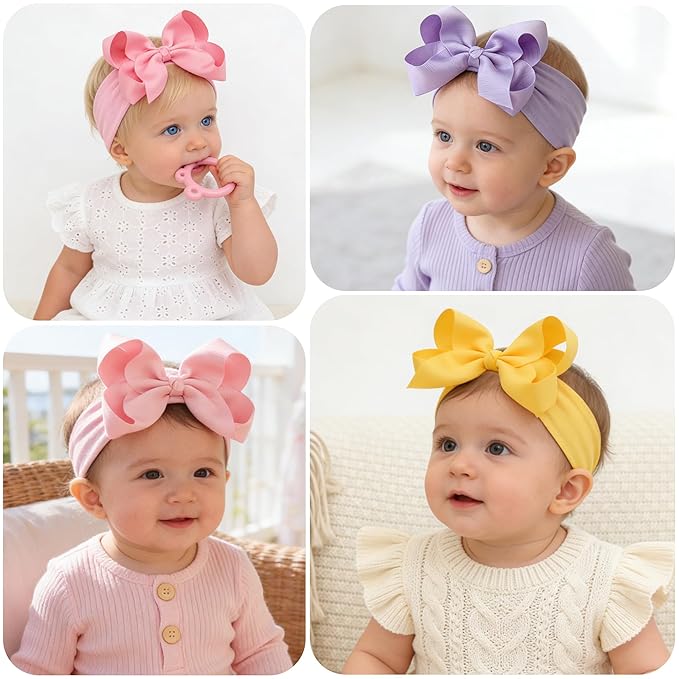 CÉLLOT 20 Colors Baby Bow Wide Turban Headbands Girls Big 5 inches Hair Bows Head Wraps Newborn Infants Toddlers Hairbands