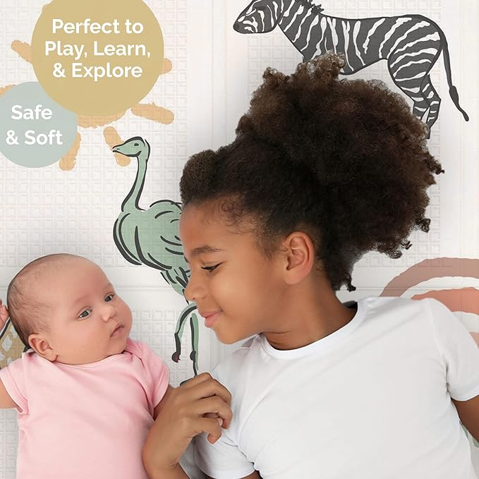 JumpOff Jo Foldable Foam Play Mat – Large Waterproof Baby & Toddler Activity Floor Mat, Double-Sided 70 x 59 Inch Play Surface