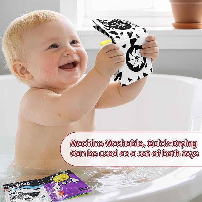 6 PCS High Contrast Black and White Crinkle Cloth Books for Infants 0-3 3-6 Months, Tummy Time Soft Book,Montessori Sensory Toys for Brain Development, Baby Educational Toys Gift for Boys Girls