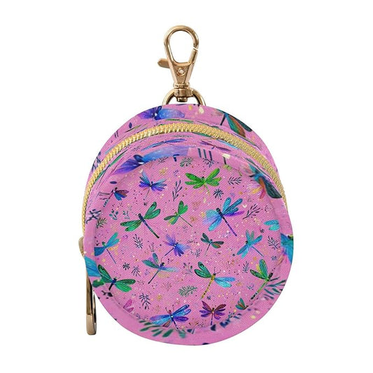 Pacifier Holder with Clip Pacifier Case for Diaper Bag Round Baby Pacifier Pouch Box Bag Portable Deep Pink Dragonflies and Leaves