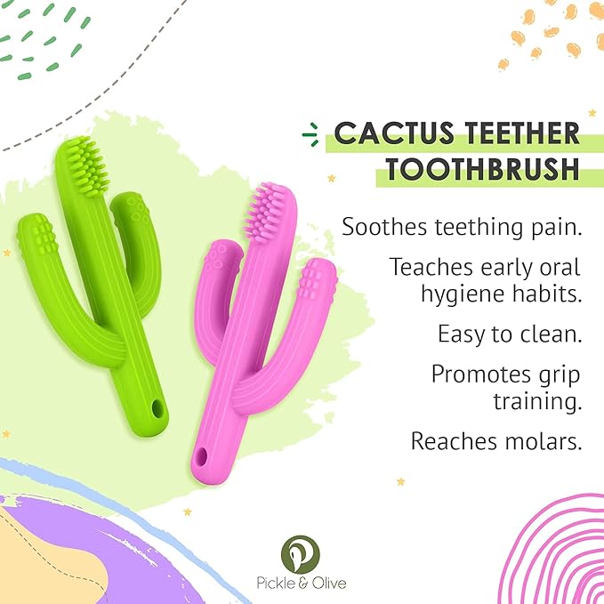 Baby Cactus Teether - Infant Training Toothbrush (Pink)