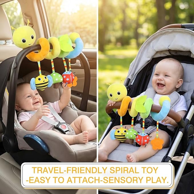 Multi-Use Baby Spiral Activity Toy – Spiral carseat Toy for Car Seat, Stroller,Play Gym, Keeps Baby Quiet, Easy Travel Solution