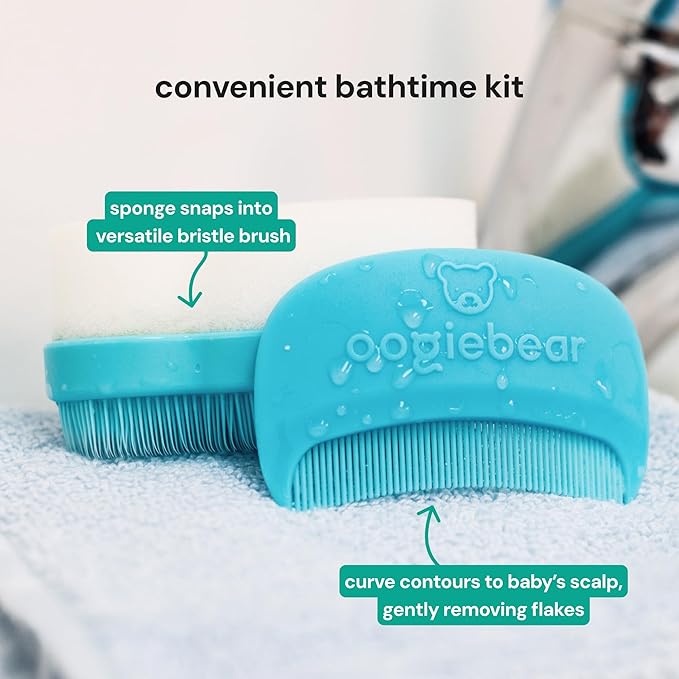 oogiebear Cradle Cap Brush Kit Includes 2 Additional Replacement Sponges – Gentle and Safe Scalp Massage Care with Sponge, Brush, and Comb for Newborns and Babies