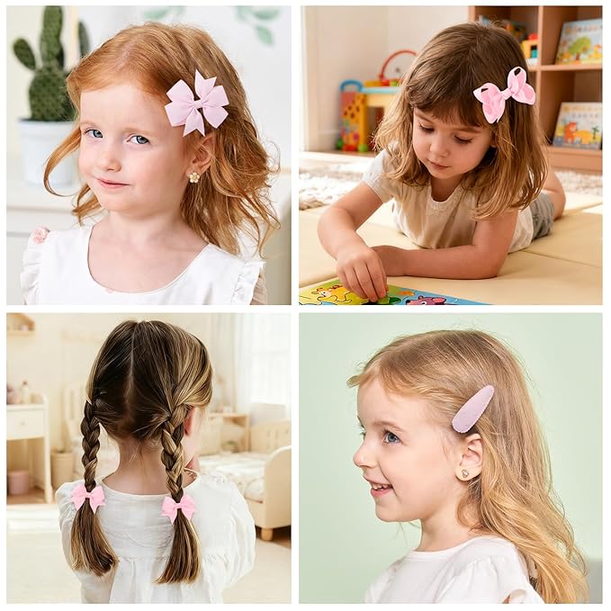 choicbaby 8pcs Baby Girl Hair Bow Clips Set, Pink Toddler Hair Clips Boutique Grosgrain Ribbon Bow Hair Barrettes Accessories for Infant Toddler Kids
