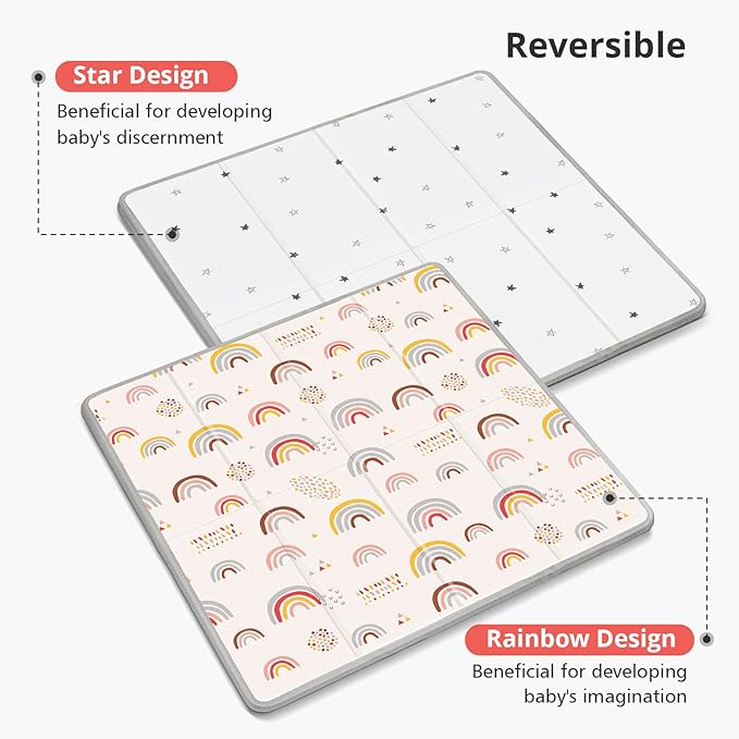 PIGLOG Baby Play Mat, Middle 59X59" Playmat for Playpen, 0.8 Inch Thick Foldable Baby Crawling Mat, Portable Playmat for Babies and Toddlers, Infants, Toddler, Kids