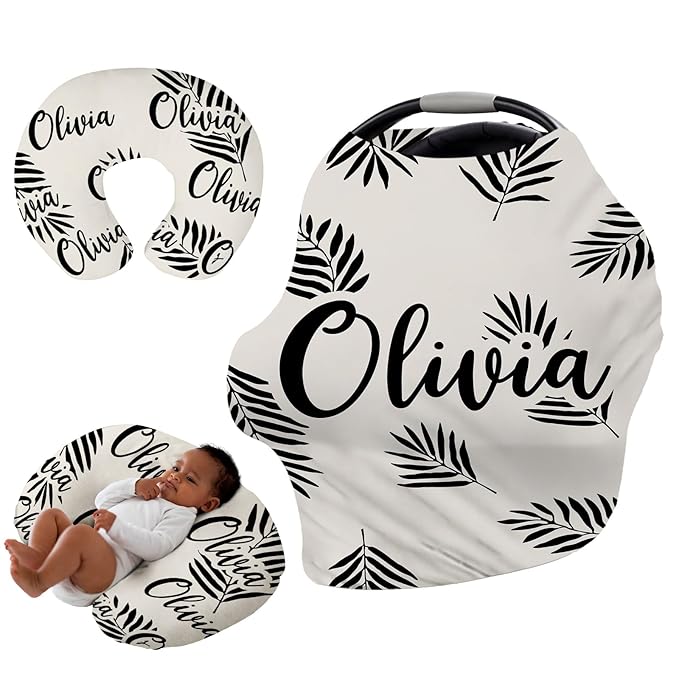 Custom Name Car Seat Canopy - Baby Car Seat Covers, Infant Stroller Cover, Black PatternCarseat Canopy Christmas Birthday Gifts for Girls and Boys