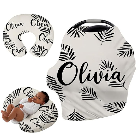 Custom Name Car Seat Canopy - Baby Car Seat Covers, Infant Stroller Cover, Black PatternCarseat Canopy Christmas Birthday Gifts for Girls and Boys