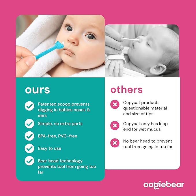 oogiebear: Baby Nose Cleaner & Ear Wax Removal Tool - Safe Booger & Earwax Removal for Newborns, Infants, Toddlers - Dual-Ended - Essential Baby Stuff, Diaper Bag Must-Have, 2 Pack Blue with CASE