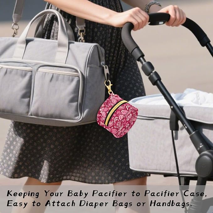 Floral Flowers Pink Print Pacifier Holder Case for Diaper Bag Portable Travel Pacifier Storage Case with Clip Newborn Baby Pouch for Baby Boys Girls Purse Outdoor