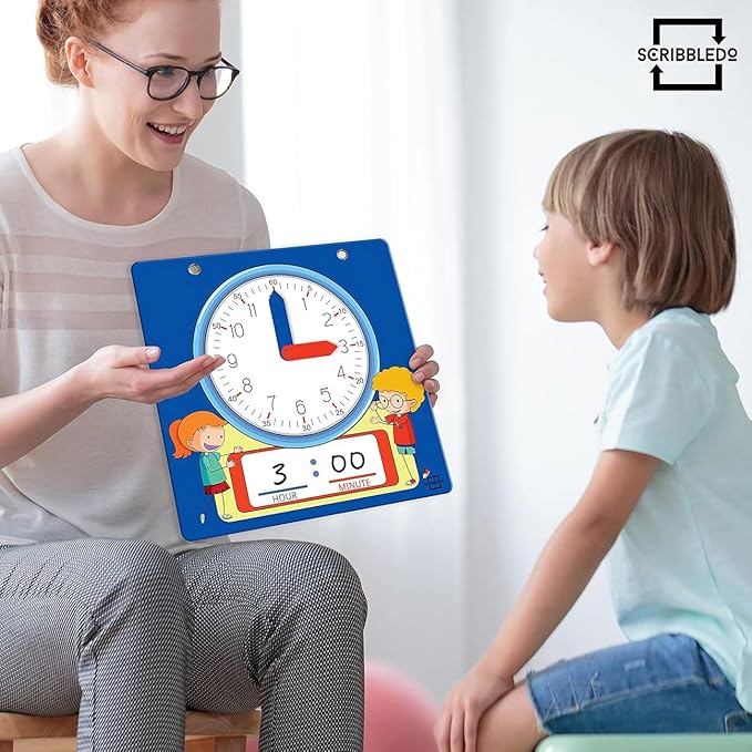 Scribbledo Writable Dry Erase Learning Clock for Kids Write & Wipe Demonstration Clock for Kids Learning to Tell Time Classrooms and Homeschool Supplies