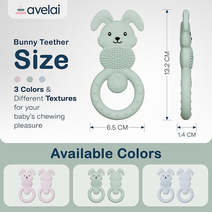 Bunny Baby Teether - Teething Toys for Babies 3-6 Months Teething Relief, Silicone Baby Teether Toys BPA Free, Baby Chew Toys & Infant Toys 0-12 Months, Baby Teethers Boys Girls