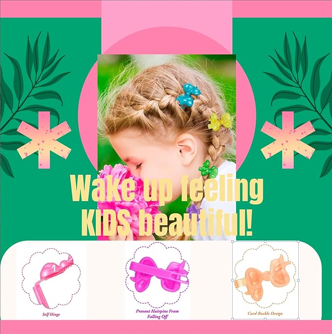 Classics Self Hinge Hair Barrettes for Girls Plastic Hair Barrettes for Baby bow Girl Barrettes 80s 90s Bow Cartoon Design Hair Pins for Baby Girls Toddlers total 40 count (WHITE)