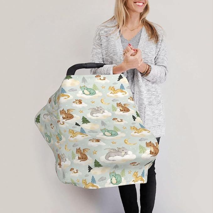 Dragon Print Baby Car Seat Covers,Dragon Theme Baby Stuff Multi-use Carseat Canopy for Boys and Girls Stretchy Infant Carseat Cover Shower Gifts