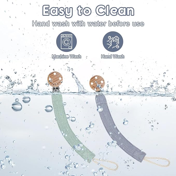 TYRY.HU Ribbon Pacifier Clip Holder,2 Pack Binky Paci Holder Clips, Pacifier Leash for Baby Boys and Girls,Fabric Pacifier Strap Universal Fits for Most Pacifier, Styles & Teethers Toys(Blue,Green)